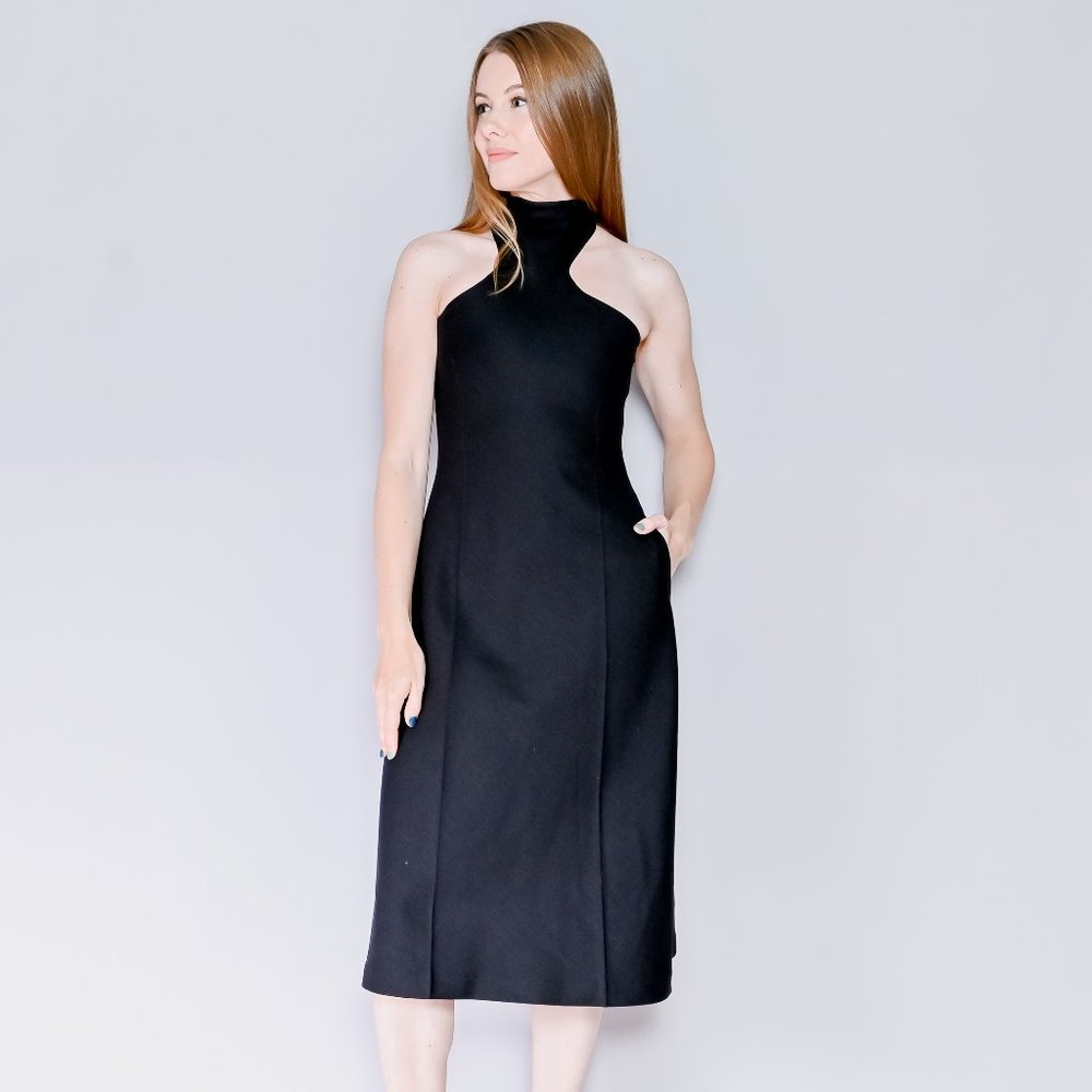 GIA STUDIOS Black High-Neck Midi Dress rare Designer Chic Small